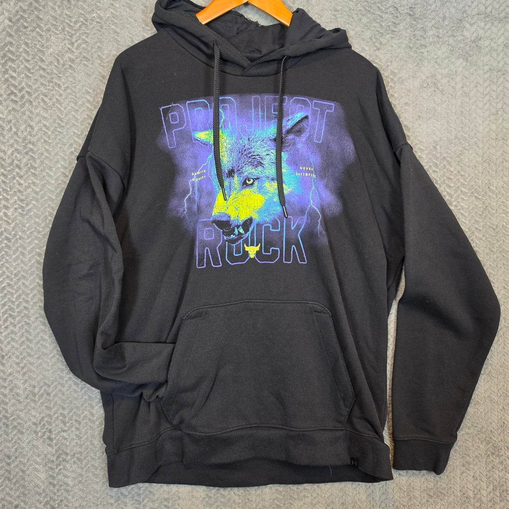 Under Armour Project Rock Wolf Graphic Hoodie Black 1380152-001 Mens 2XL